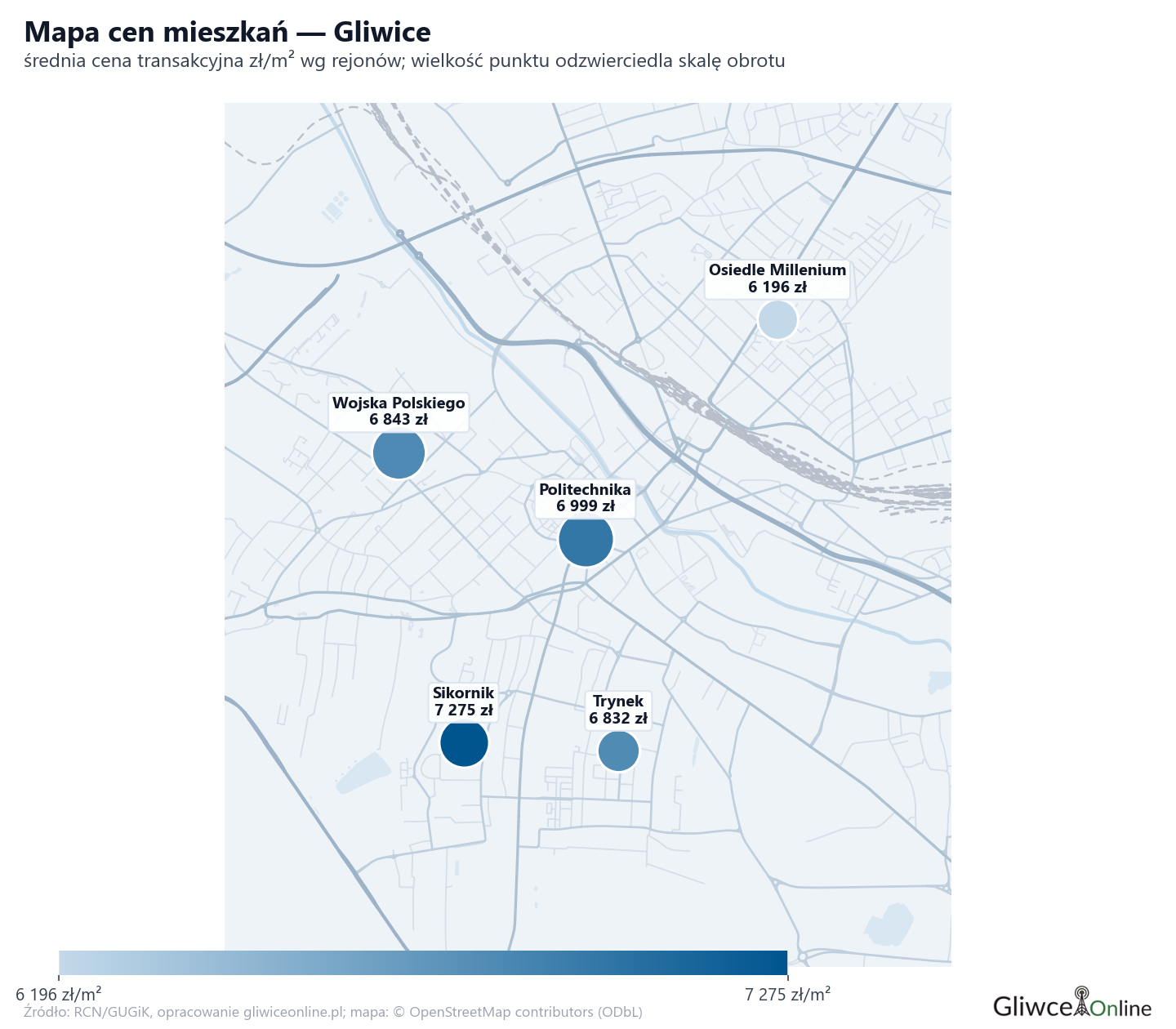 Mapa cen mieszkań - Gliwice