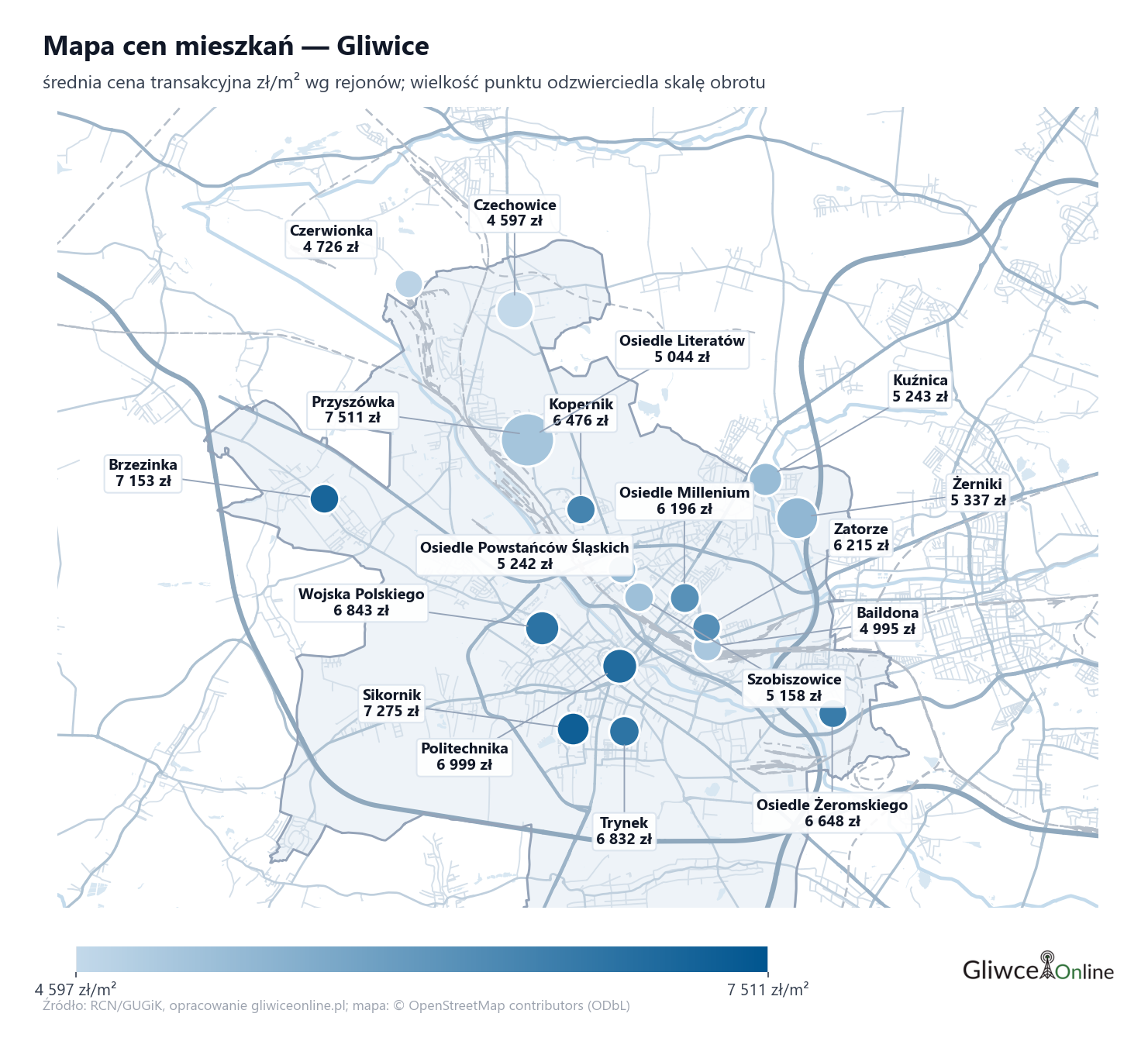 Mapa cen mieszkań - Gliwice
