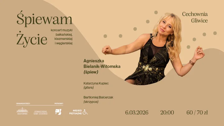 Grafika promocyjna wydarzenia Agnieszka Bielanik-Witomska • Gliwice • koncert ŚPIEWAM ŻYCIE w Cechowni