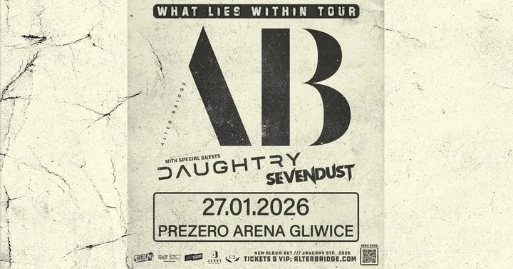 Grafika promocyjna wydarzenia Alter Bridge w Gliwicach: Alter Bridge + Sevendust + Daughtry — 27 stycznia 2026