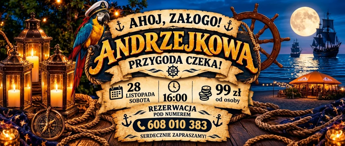 Grafika promocyjna wydarzenia Andrzejki w Marinie Gliwice: morska zabawa