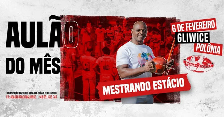 Grafika promocyjna wydarzenia Aulão do mês com Mestrando Estácio – warsztat w Gliwicach (6 lutego 2026)