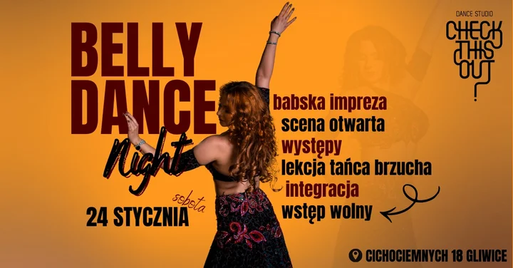 Grafika promocyjna wydarzenia BELLY DANCE NIGHT — babska impreza taneczna w Gliwicach