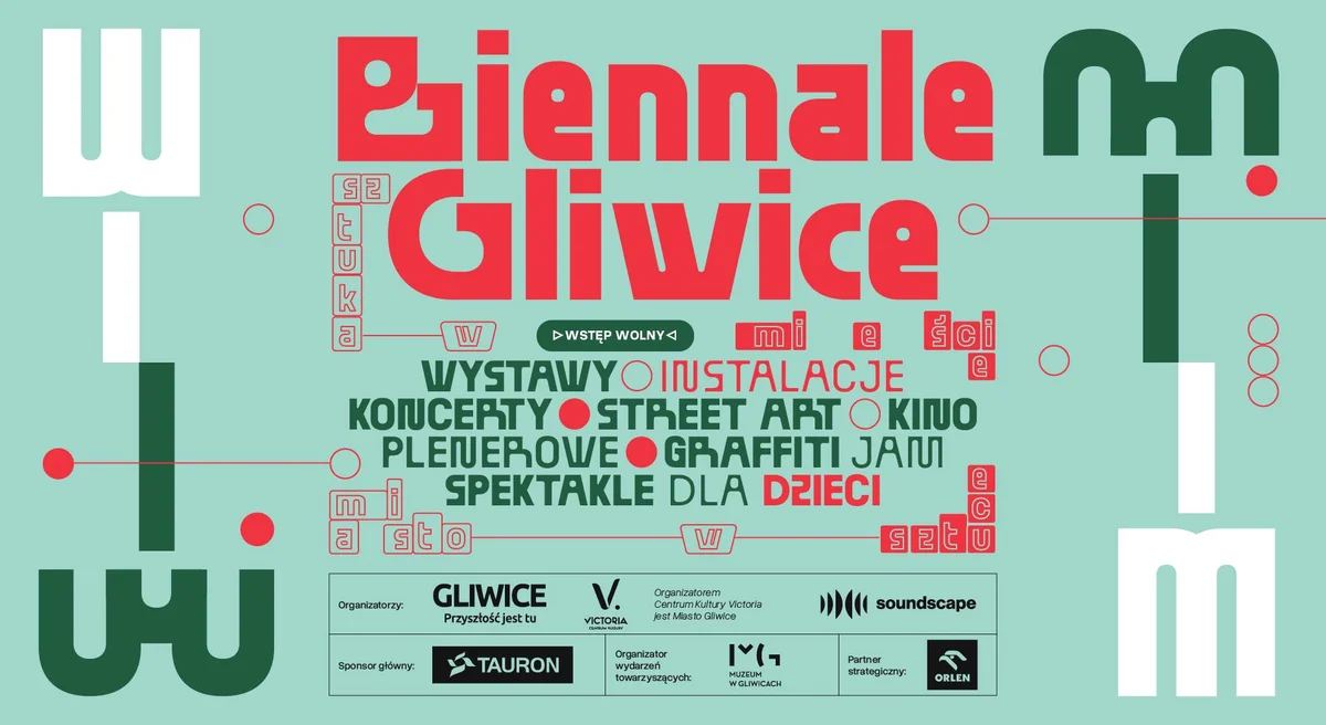 Grafika promocyjna wydarzenia Biennale Gliwice – dziesięć dni sztuki w przestrzeni miejskiej