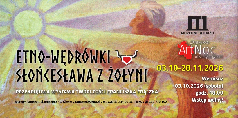 Grafika promocyjna wydarzenia Etno-wędrówki Słońcesława z Żołyni – wystawa Frączka
