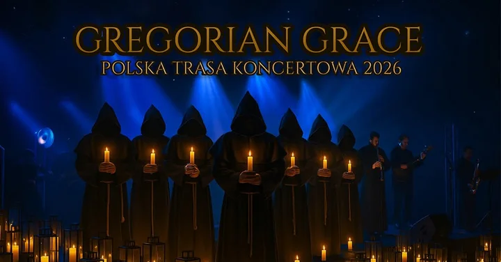Grafika promocyjna wydarzenia Gregorian Grace w Gliwicach — chorał gregoriański spotyka hity pop i rock