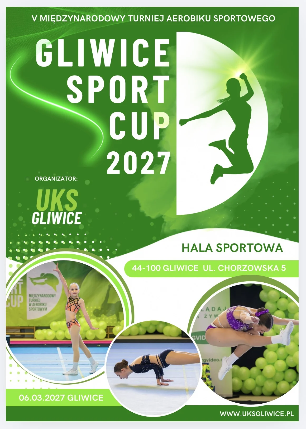 Grafika promocyjna wydarzenia GLIWICE SPORT CUP 2027: międzynarodowy turniej aerobiku