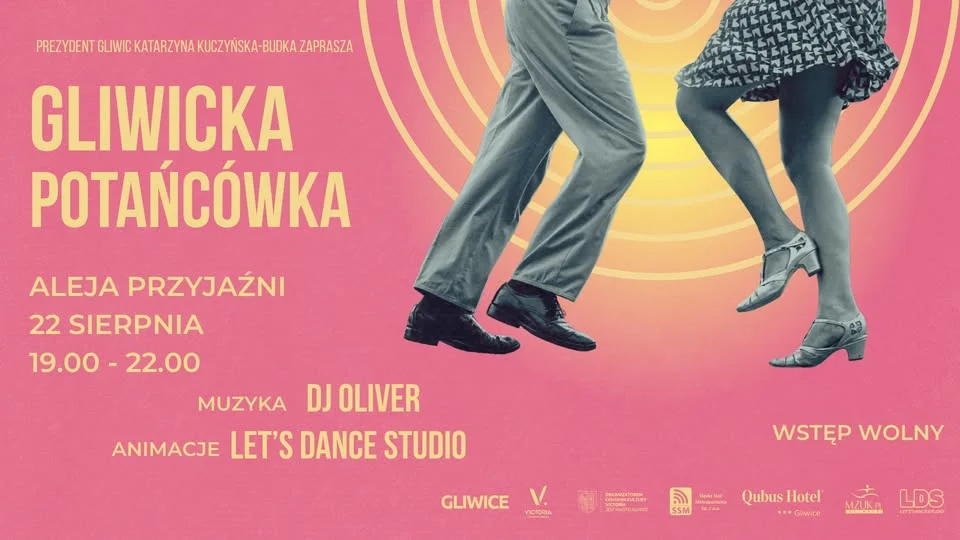 Grafika promocyjna wydarzenia Gliwicka Potańcówka na Alei Przyjaźni