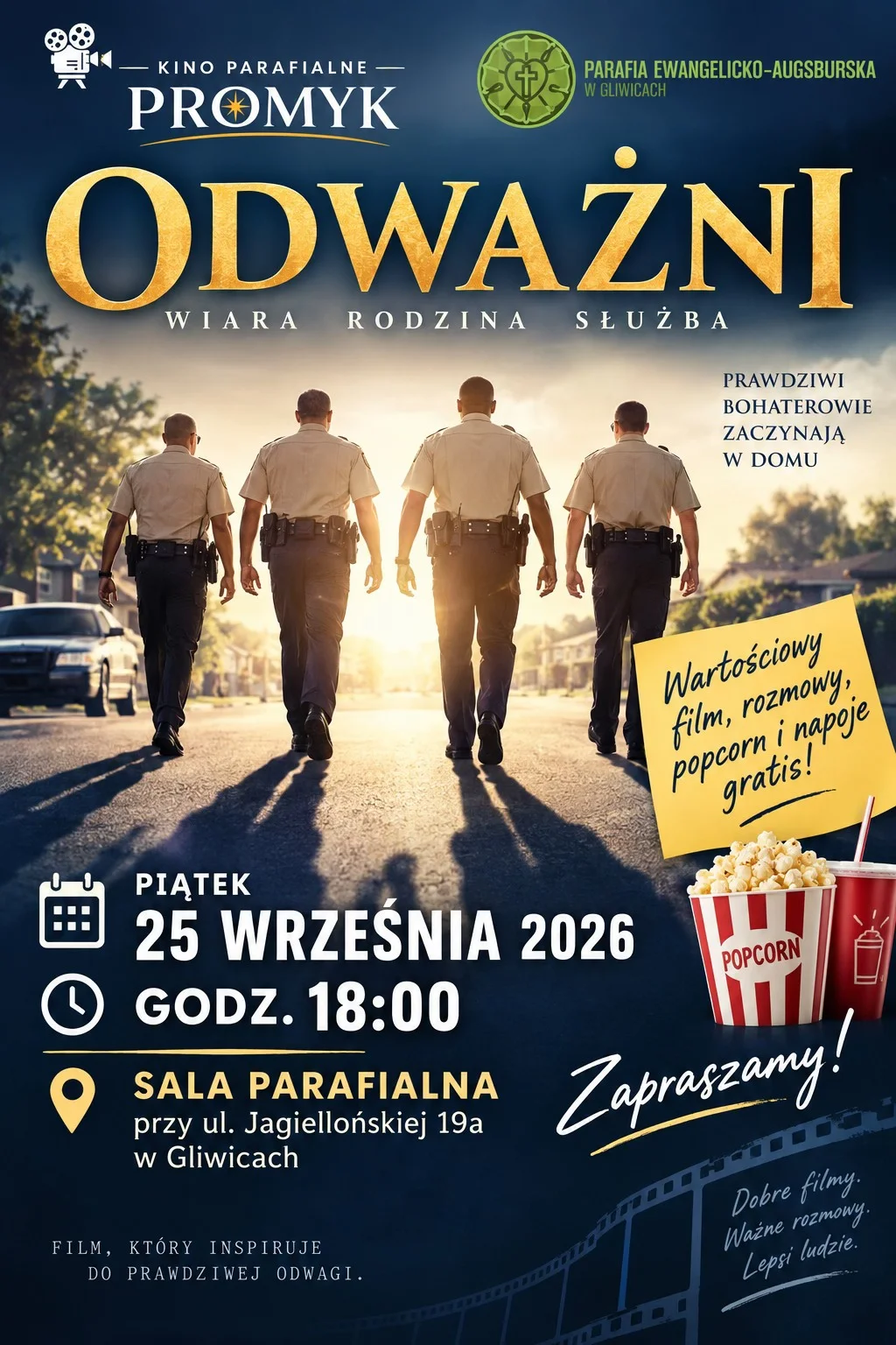 Grafika promocyjna wydarzenia Kino Parafialne Promyk: film „Odważni”