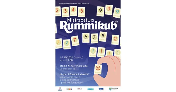 Grafika promocyjna wydarzenia Mistrzostwa Rummikub Miasta Pyskowice