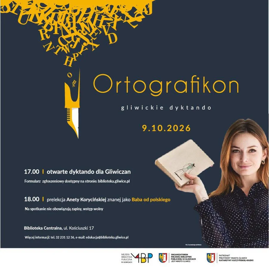 Grafika promocyjna wydarzenia ORTOGRAFIKON – GLIWICKIE DYKTANDO w Gliwicach