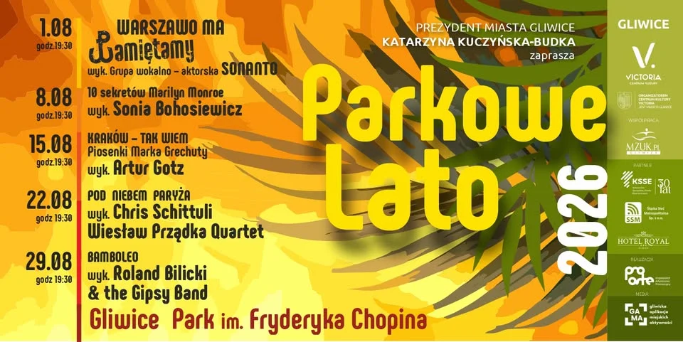 Grafika promocyjna wydarzenia Parkowe Lato 2026 w Gliwicach