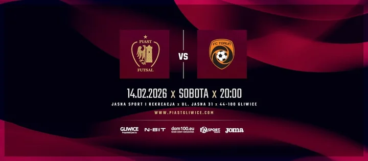 Grafika promocyjna wydarzenia Piast Gliwice Futsal x FC Reiter Toruń — mecz w Jasnej 31, 14 lutego 2026