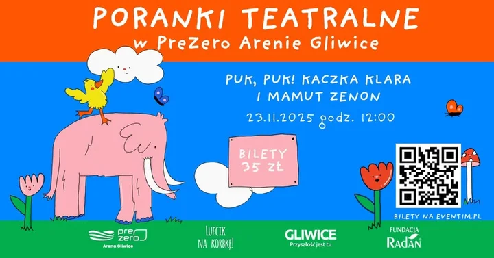 Grafika promocyjna wydarzenia Puk, puk! Kaczka Klara i Mamut Zenon — rodzinny spektakl w Gliwicach