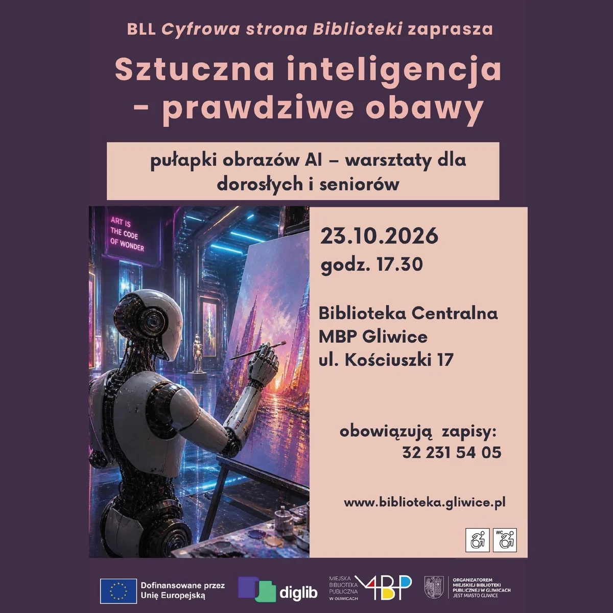 Grafika promocyjna wydarzenia Sztuczna inteligencja, prawdziwe obawy: warsztaty AI