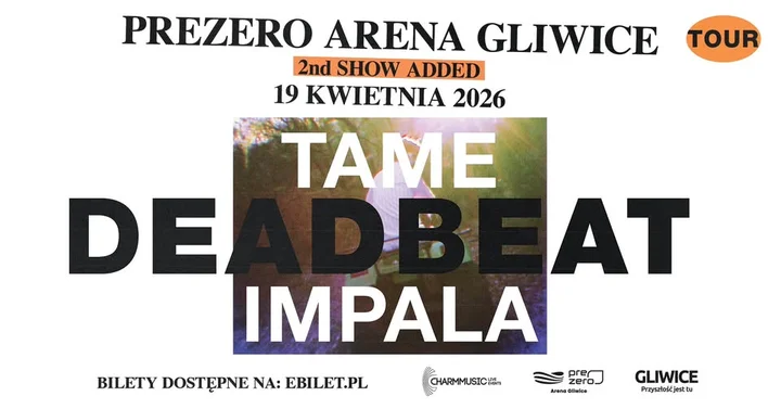 Grafika promocyjna wydarzenia Tame Impala – drugi koncert w Gliwicach (PreZero Arena), 19 kwietnia 2026