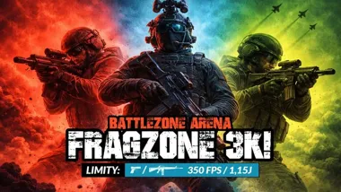 Grafika promocyjna wydarzenia Fragzone - 3K [CQB] w Battlezone Arena Gliwice. Trzy drużyny w sobotnim deathmatchu ASG