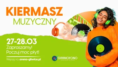 Grafika promocyjna wydarzenia Kiermasz Winylowy oraz CD — Arena Gliwice (marzec 2026)
