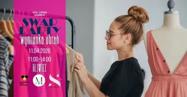 Grafika promocyjna wydarzenia SWAP PARTY Gliwice – kwietniowa wymiana ubrań w Stoodio Klasycznego Pilatesu