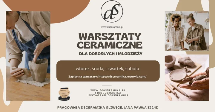 Grafika promocyjna wydarzenia Warsztaty ceramiczne dla dorosłych w DSCERAMIKA