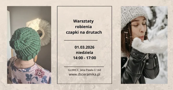 Grafika promocyjna wydarzenia Warsztaty robienia czapki na drutach w DSCERAMIKA (Gliwice)