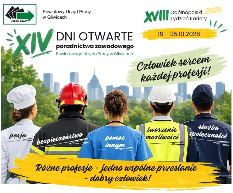 Grafika promocyjna wydarzenia XIV Dni Otwarte Poradnictwa Zawodowego w Gliwicach
