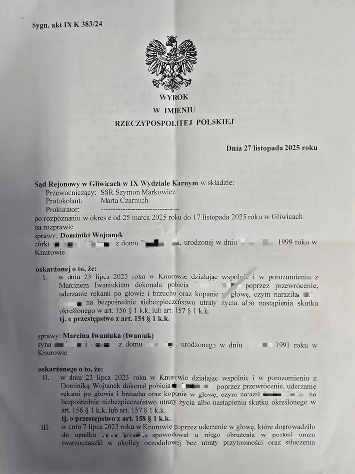 Sąd w Gliwicach skazał dwoje oskarżonych za pobicie - wyrok potwierdzony